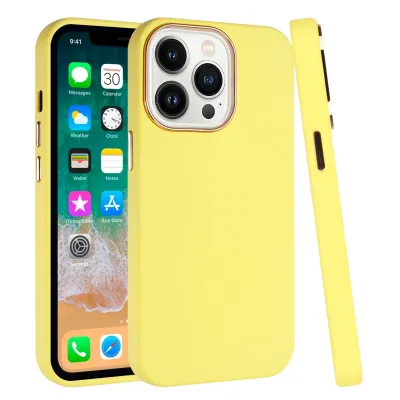 For iPhone 15 Classy Slick Chromed Around Hybrid Case Cover - Yellow