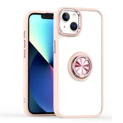 For Apple iPhone 14 PRO 6.1" Attractive Chromed Thick Ring Stand Hybrid Cover Case - Rose Gold