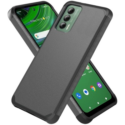 For Cricket Outlast 5G 2024 Tough Strong Hybrid + Tempered Glass - Charcoal Grey