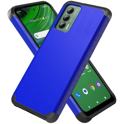 For Cricket Outlast 5G 2024 Tough Strong Hybrid + Tempered Glass - Classic Blue