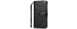 For iPhone SE4 Luxury Wallet Card ID Zipper Money Holder - Black
