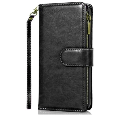 For iPhone SE4 Luxury Wallet Card ID Zipper Money Holder - Black
