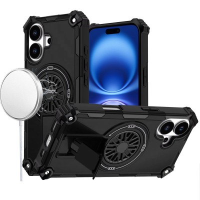 For iPhone 17 CD Texture Design Magnetic Car Mount Friendly HQ Hybrid - Black