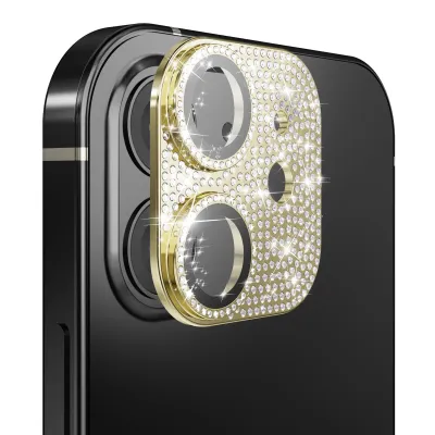For Apple iPhone 12 Diamond Bling Camera Lens Full Tempered Glass - Gold