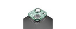 For Apple iPhone 13/13 Mini Diamond Bling Camera Lens Full Tempered Glass - Midnight Green