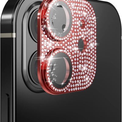 For Apple iPhone 12 Diamond Bling Camera Lens Full Tempered Glass - Red