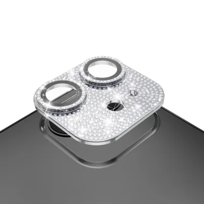 For Apple iPhone 13/13 Mini Diamond Bling Camera Lens Full Tempered Glass - Silver