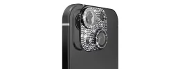 For iPhone 15 Diamond Bling Camera Lens Full Tempered Glass - Black