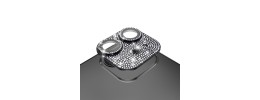 For Apple iPhone 12 Diamond Bling Camera Lens Full Tempered Glass - Black
