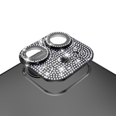 For Apple iPhone 12 Diamond Bling Camera Lens Full Tempered Glass - Black