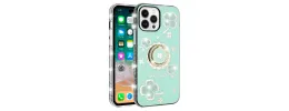 For iPhone 13 Pro Max Splendid Glitter with Diamonds All Around Edges Ring Stand Case Cover - Teal