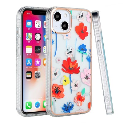 For iPhone 13 Pro Classy Floral IMD Electroplated Edge ShockProof Case Cover - Floral F