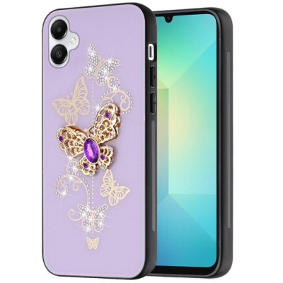 For Samsung A06 SPLENDID Diamond Glitter Ornaments Engraving - Garden Butterflies Purple