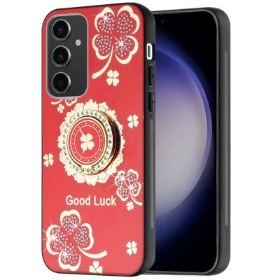 For Samsung S24 FE SPLENDID Diamond Glitter Ornaments Engraving - Good Luck Floral Red