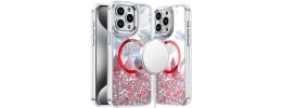 For iP15 Pro Max Epoxy Glitter Shimmer [Magnetic Circle] Hybrid Case - Red