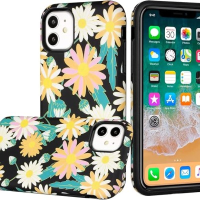 For Apple iPhone 11 (XI6.1) Bliss Floral Solid Design Hybrid Cover Case - Floral F