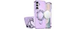 For Samsung s26 Ultra Transparent Glitter Rotaional Magnetic Ring Stand HQ Hybrid - Light Purple