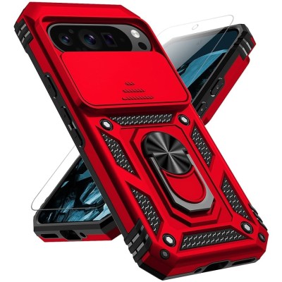 For Google Pixel 10/10 Pro Complete Magnetic Metal Ring Stand  Camera Protection Hybrid - Red