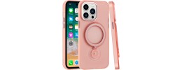 For iPhone 13 Pro Max Hoop Kickstand [Magnetic Circle] HD Transparent Chrome Hybrid - Pink