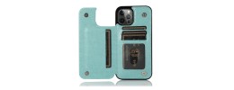 For Apple iPhone XR Luxury Side Magnetic Button Card ID Holder PU Leather Case Cover - Teal Butterfly Swirl
