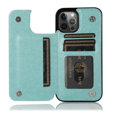For Apple iPhone XR Luxury Side Magnetic Button Card ID Holder PU Leather Case Cover - Teal Butterfly Swirl