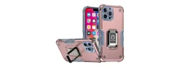 For iPhone 16 Pro 6.3 inch OPTIMUM Magnetic Ring Stand Hybrid Case Cover - Rose Gold