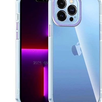For iP15 Pro Max Transparent Clear Hybrid with Matching Metal Buttons and Camera Protection - Purple