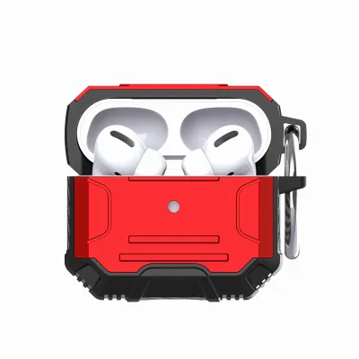 For AirPods Pro Rugged ShockProof Hybrid With Metal Hook Case Cover - Red