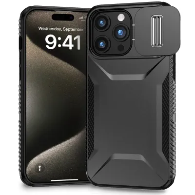 For iP15 Pro Max Ultimate U Design Hybrid with Camera Window Covering - Black