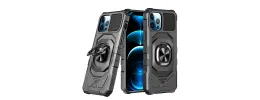 For Apple iPhone 11 Pro MAX (XI6.5) Robotic Hybrid with Magnetic Ring Stand Case Cover - Black
