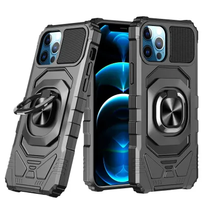 For Apple iPhone 11 Pro MAX (XI6.5) Robotic Hybrid with Magnetic Ring Stand Case Cover - Black