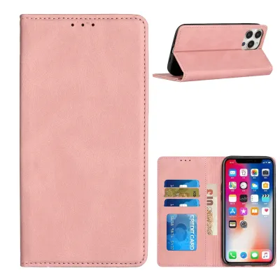 For Apple iPhone 14 PRO 6.1" Wallet Premium PU Vegan Leather ID Card Money Holder with Magnetic Closure - Rose Gold