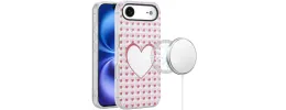 For iPhone 17 [Magnetic] Double Layer Design IMD Case - Mirror  With Hearts