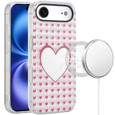 For iPhone 17 [Magnetic] Double Layer Design IMD Case - Mirror  With Hearts