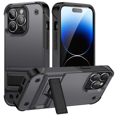 For Apple iPhone XR Thunder Kickstand Hybrid Case Cover - Grey