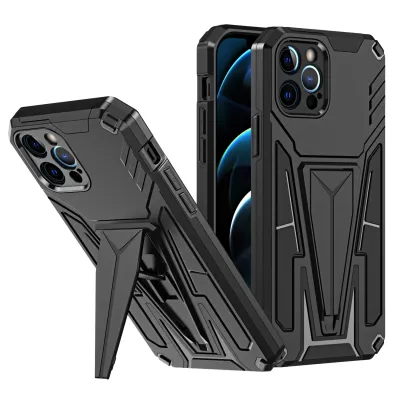 For Apple iPhone XR Rocker Kickstand Tough Shockproof Hybrid Case Cover - Black