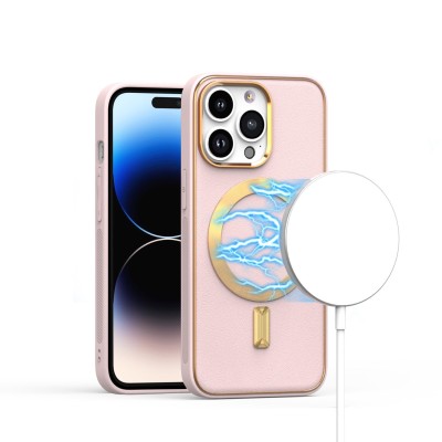 For iP15 Pro Max Ultimate Quality PU Leather Hybrid Case Cover - Light Pink