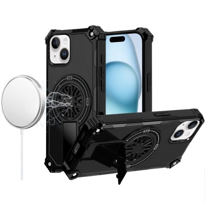 For iPhone 15 CD Texture Design Magnetic Car Mount Friendly HQ Hybrid - Black