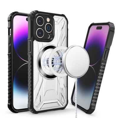 For Apple iPhone 11 (XI6.1) [Magnetic Circle] CD Pattern Transparent Rugged Hybrid - Black