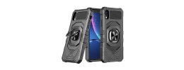 For Apple iPhone XR Robotic Hybrid with Magnetic Ring Stand Case Cover - Black