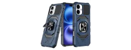 For iPhone 17 Robotic Hybrid with Magnetic Ring Stand Case Cover- Dark Blue