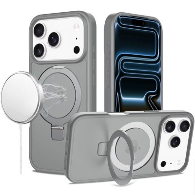 For iPhone 17 Pro Max Magnetic Matching Ring Stand Full Rotation Matte Hybrid - Grey