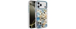 For iPhone 17 Pro Max Muti-Color Rose Bling Stones Ornaments  Case - Blue