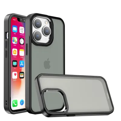 For Apple iPhone XR Polished Oil Thick Acrylic Metal Button Hybrid Case Cover - Black