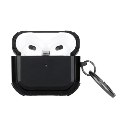 For AirPods Pro 3 2025 (3rd Version) Premium Rugged ShockProof Hybrid With Metal Hook Case Cover- Black+Black