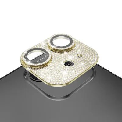 For Apple iPhone 13/13 Mini Diamond Bling Camera Lens Full Tempered Glass - Gold