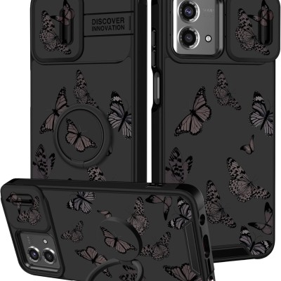 For Moto G Stylus 5G 2025 Butterfly Moveable Grip Stand With  Small Diamonds Meta Buttons HQ Hybrid - Black