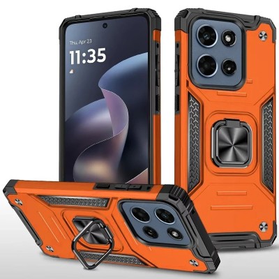 For Moto G 5G 2025/2026 / G PLAY 2026 Magnetic Circle Ring Transparent Premium Acrylic with Metal Buttons & Camera Raised Lip - Cosmic Orange