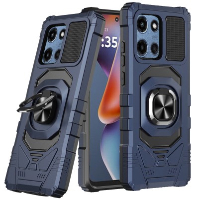 For Moto G 5G 2025/2026 / G PLAY 2026 Matte Finish Simplified Magnetic Ring With Stand Hybrid Case - Navy Blue