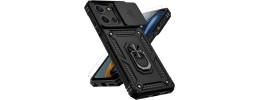 For Moto G 5G 2025/2026 / G PLAY 2026 Multi-Functional 2X Card Slot Shockproof Metal Ring Hybrid Case - Black